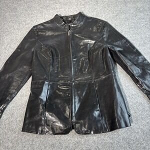 Pamela McCoy Leather Jacket Women's Small Black Genuine Leather Zip Moto Style